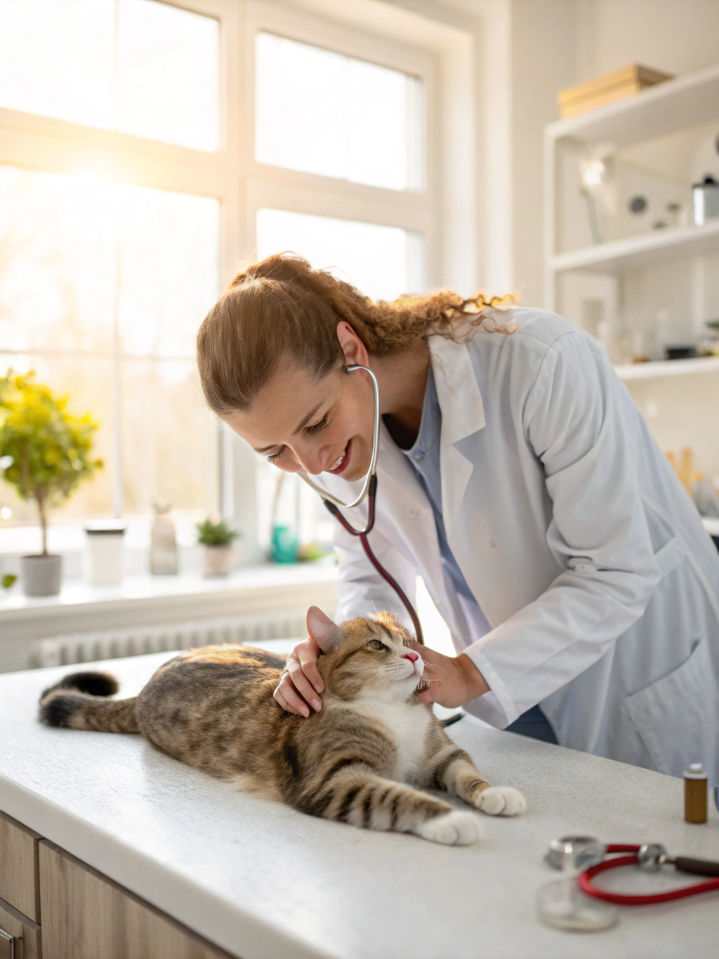 Calico cat during a routine exam