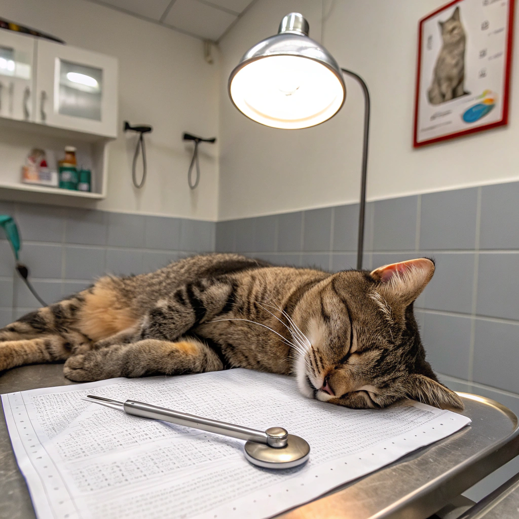 Calm cat relaxing in the serene clinic environment