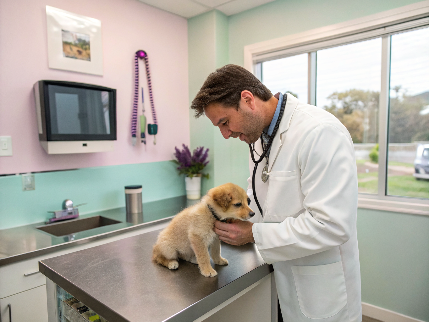 Veterinarian examining a pet