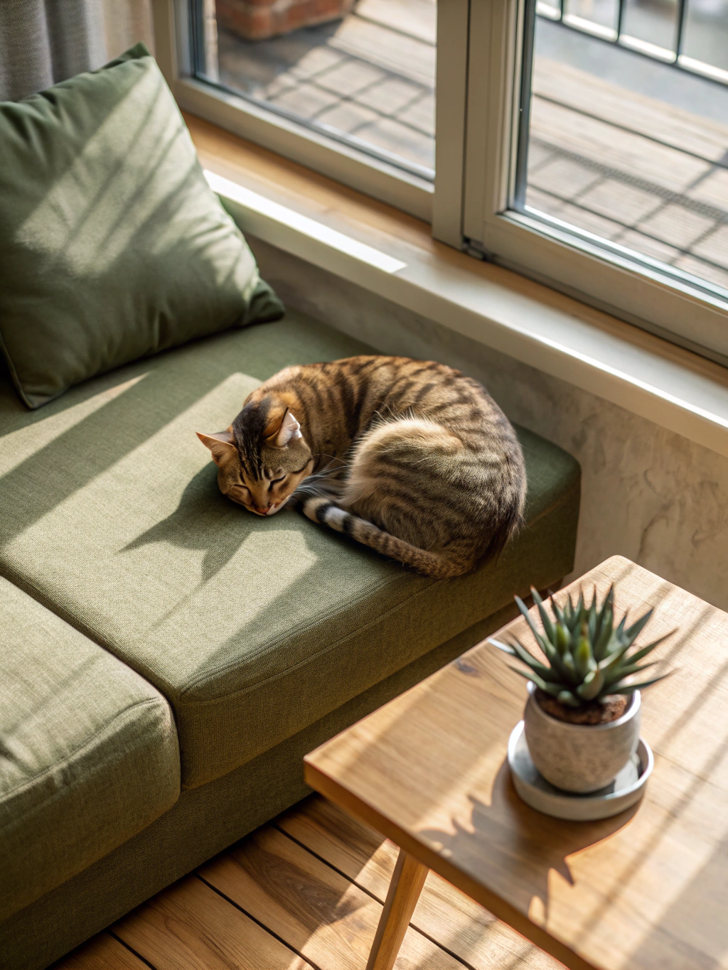 Senior tabby cat resting comfortably